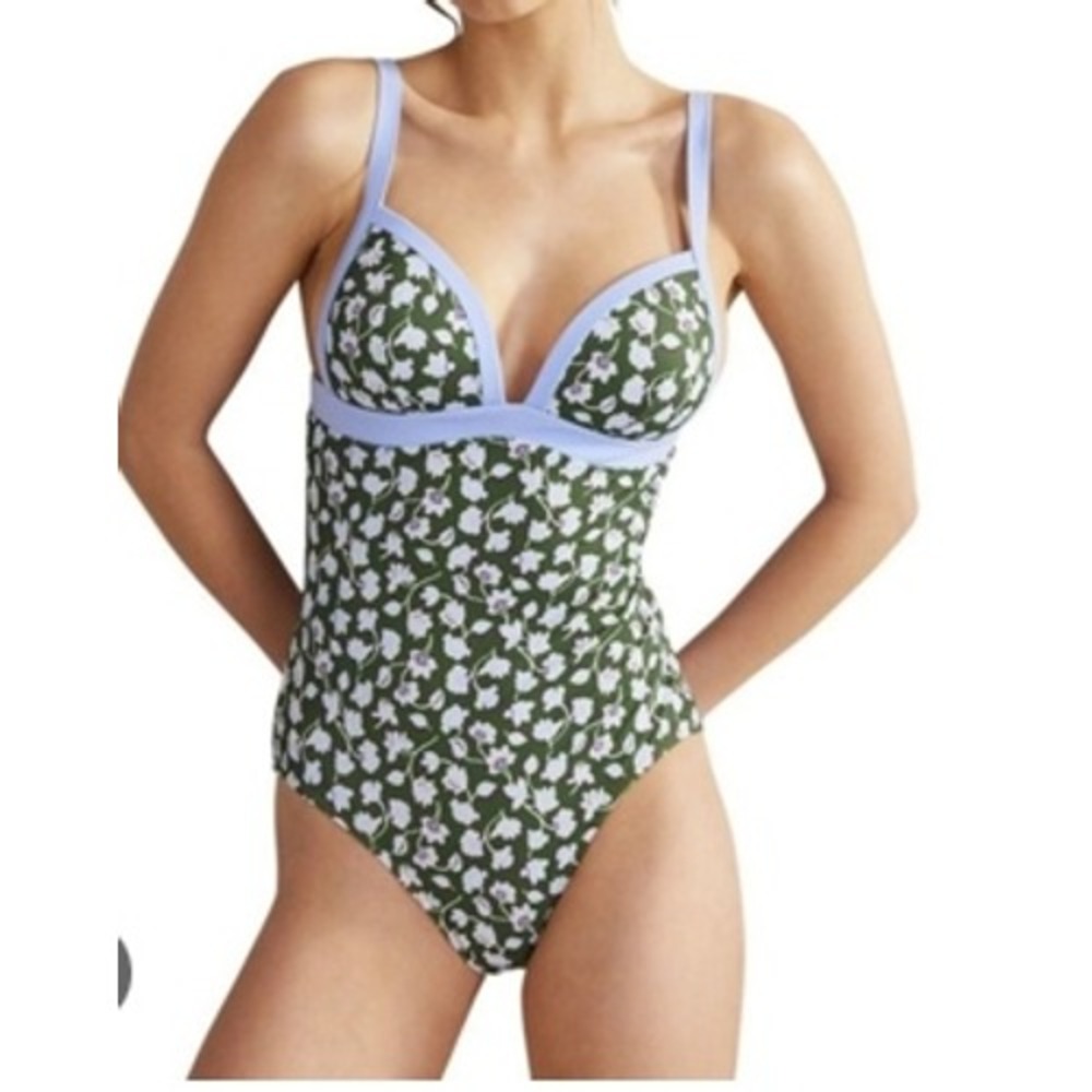 Boden Floral One Piece Swimsuit Women 8 Green Blue